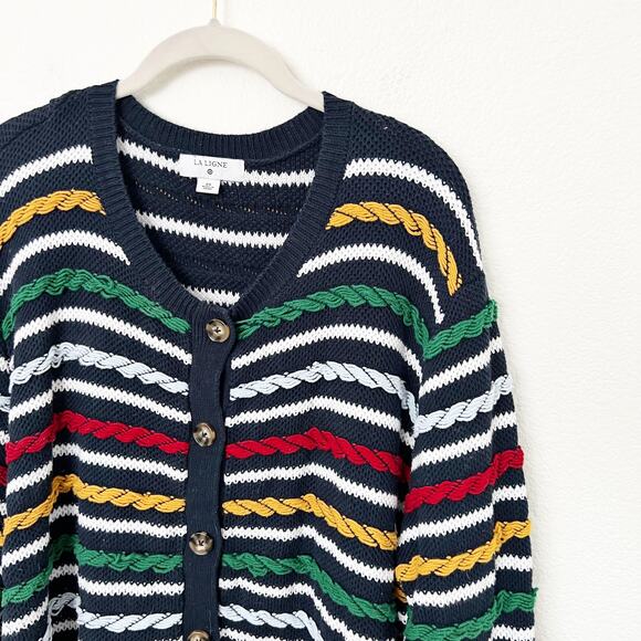 [La Ligne] x Target Navy Blue Textured Striped Cardigan Sweater Chunky Knit 2X - Picture 10 of 12